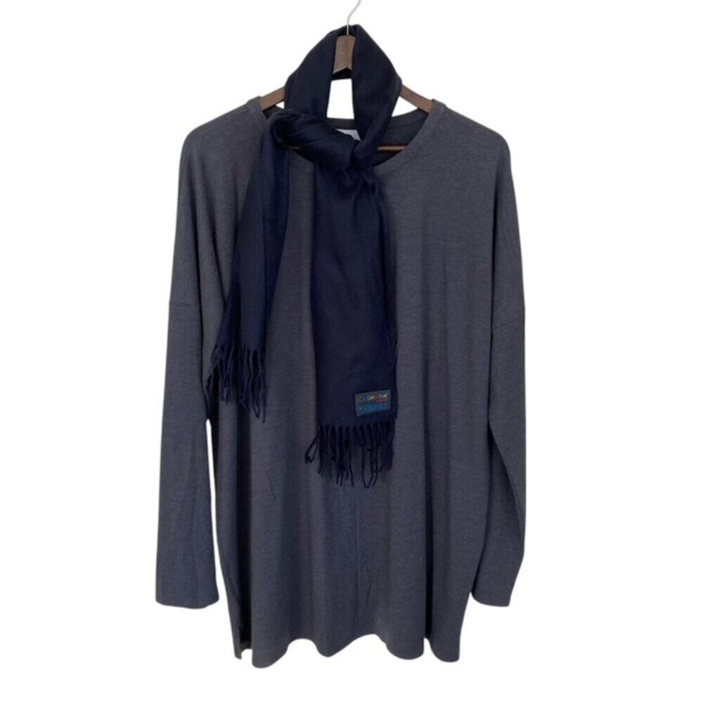 Cashmink V. Fraas Navy Blue Fringe Scarf